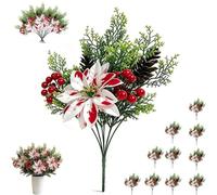 Christmas Poinsettia Planter Inserts, Christmas Red & White Flowers (10Pcs)