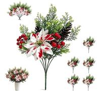 Christmas Poinsettia Planter Inserts, Christmas Red & White Flowers (5Pcs)