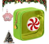 Christmas Preppy Patch Makeup Bags, 12 Pcs Xmas Mini Zippered Pouch, 12-Pack Christmas Mini Clear Zippered Pouch, Pouches Daily Use Storage Purse, for Xmas, New Year, Travel (H)