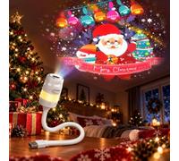 Christmas Projector with 13 Slides, USB Plug-and-Play RGB Night Light | Create festive room ambiance with a Christmas slide, 13 scene options, and a 6-color RGB night light.