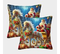 Christmas Protettore Per Cuscino Lombare Stampato in 3D Cuscino Quadrato Decorativo Per La Casa Santa Claus Set Di Regalo Per Decorazione Di Festa Da 2 Pezzi Set Di Custodie Per Divano Divano Camera S