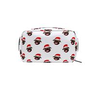 Christmas Pug Dog Cute Makeup Bag Organizer portatile Borsa cosmetica per custodia per trucco da viaggio, regali, borsa da toilette per uso quotidiano per ragazze e donne