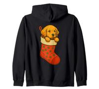 Christmas Puppy in Stocking Cute Holiday Dog Winter Felpa con Cappuccio