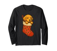 Christmas Puppy in Stocking Cute Holiday Dog Winter Maglia a Manica