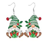 Christmas Pygmy Earrings And Fun Holiday Fashion Accessories Decorated Ring Santa Ear Hook Christmas Tree Dwarf Hat Earrings Orecchini A Cerchio Grandi (Green, One Size)