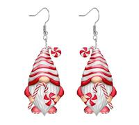 Christmas Pygmy Earrings And Fun Holiday Fashion Accessories Decorated Ring Santa Ear Hook Christmas Tree Dwarf Hat Earrings Orecchini A Cerchio Grandi (White, One Size)