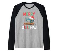 Christmas Quilting Machin with Xmas Light TeeMerry Quiltmas Maglia con Maniche Raglan