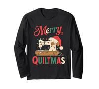 Christmas Quilting Machine with Xmas Light Merry Quiltmas Maglia a Manica