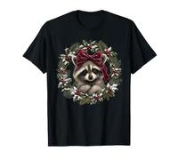 Christmas Raccoon Velvet Bow Wreath Maglietta