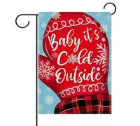 Christmas Red Mitten Xmas Baby It'S Cold Outside Snowflake Bandiera Da Giardino Resistente Alle Intemperie Bandiera Colore Vivido Bandiere Verticale Per Festival Interno Esterno 30X45Cm
