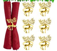Christmas Reindeer Napkin Ring Set di 6, Gold Elegant Electroplated Metal Xmas Elk Buckle Hoops Christmas Table Decoration Ornaments for Cinner Lunch Thanksgiving Party Holiday Wedding Gold