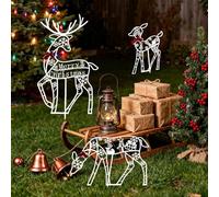 Christmas Reindeer Outdoor - Deer Family Decor, 3PCS Standing Reindeer Garden Ornaments | Festive Christmas Deer Outdoor Decoration for Lawn, Patio, Porch, Yard, Driveway, Backyard, Holiday Parties