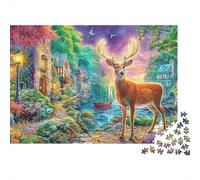 Christmas Reindeer Puzzle da 1000 Pezzi per Uomini Donne Adulti Cervo nella Foresta Incantata Premium Spesso Robusto Vibrante Sfidante Antistress 38x26cm/1000pcs