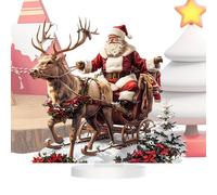 Christmas Reindeer Sleigh Santa Figurine - 2d Acrylic Holiday Display, Babbo Natale Statua, Ornamento slitta di cervo, scultura stagionale | Decorazione da giardino per interni per la festa