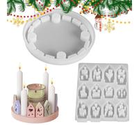 Christmas Resin Molds - 12 cavity House and Candlestick Mold, non stick flessibile in silicone Mold, utilizzare per candele in resina per argilla di trucco, per decorazioni per feste in casa