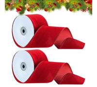 Christmas Ribbon Roll, 2 Piece Holiday DIY Wrapping Ribbon Set, Cuttable | Decorative Ribbons for Gift Wrapping, Wedding Decorations, Birthday Parties, Floral Arrangements and Christmas Crafts