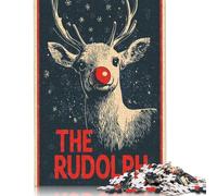 Christmas Rudolph The Reindeer Poster Puzzle Impossibili 1000Pcs Decorazione Per La Casa. Giochi Rilassamento E Intelligence Per Adulti E Bambini Da 12 Anni 500pcs (52x38cm)