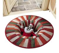 Christmas Rug - Optical Illusion Rug, 3D Illusion Mat Christmas Decorations, Round Area Rugs, Skull Funny Quilted Entryway Area Rugs for Kitchen Entrance Indoor Bathroom Winter