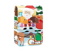 Christmas Santa and Kids in The Neighborhood Lip Gloss Holder Lipstick Case Portable Makeup Bag Travel Lipstick Organizer Case con Specchio Mini Rossetto Storage Box per le donne, Multicolore, 9.5x2x7
