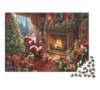 Christmas Santa Scene 100% Recycled Cardboard Santa by Fireplace 1000 Piece Jigsaws for Adults Unique Classic Educational Games 38x26cm/1000pcs