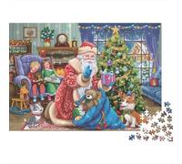 Christmas Santa Scene Adult Jigsaws for Decompression: Santa Teddy Bear Dogs Educational Game Challenge Wall Decoration 38x26cm/1000pcs