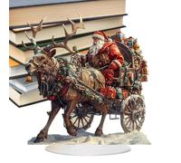 Christmas Santa Sleigh Decor - Acrylic Reindeer Figurine Ornament | Flat Printed Holiday Statue | Festive Table Display | Winter Collectible Decoration Indoor Outdoor Fireplace, Seasonal Home Accent