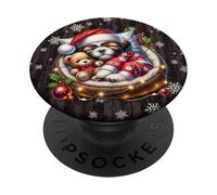 Christmas Shih Tzu Puppy With Snowflake Decor For Winter PopSockets PopGrip Adesivo