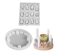 Christmas Silicone Resin Molds - 12-Cavity Non-Stick Candlestick Mold with Base | Christmas House Mold for Wax Crafts, Diy Advent Candle Holder Moulds, Perfect for Home Holiday Decor, 172g Silicone