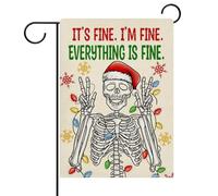 Christmas Skeleton Funny Xmas It'S Fine I'M Fine Santa Skull Snowflake Bandiere Verticale Resistente Alle Intemperie Bandiera Colore Vivido Flag Per Feste Prato Festival 30X45Cm