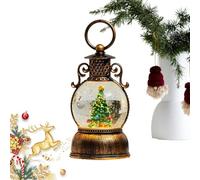 Christmas Snow Globe Lantern - 10 Inch Retro Glitter Ornament for Holiday Warmth, Festive Ambience with Rotating Light Function, Snow Lantern Decor for Mantel, Table, or Under Tree, Bronze Resin, Gift