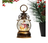 Christmas Snow Globe Lantern - 10 Inch Retro Glitter Ornament for Holiday Warmth, Festive Ambience with Rotating Light Function, Snow Lantern Decor for Mantel, Table, or Under Tree, Bronze Resin, Gift