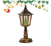 Christmas Snow Globe Lantern - Hexagonal Cone LED Lighted Decor, Glittering Water Rotating Ornament, Festive Illumination Centerpiece for Home Display, Holiday Lantern Decoration