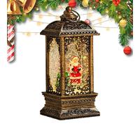 Christmas Snow Globe Lantern - Lighted Santa Decor, Hexagonal Water-Filled Snow Lantern with Rotating Santa and Tree | Retro Luminous Night Light Centerpiece for Bedroom, Christmas Decoration