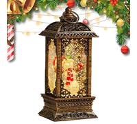 Christmas Snow Globe Lantern - Lighted Santa Decor, Hexagonal Water-Filled Snow Lantern with Rotating Santa and Tree | Retro Luminous Night Light Centerpiece for Bedroom, Christmas Decoration