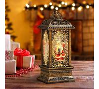 Christmas Snow Globe Lantern - Lighted Santa Decor, Hexagonal Water-Filled Snow Lantern with Rotating Santa and Tree | Retro Luminous Night Light Centerpiece for Bedroom, Christmas Decoration