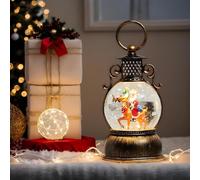 Christmas Snow Globe Lantern - Musical Santa Snowball Decor, Vintage Lighted Water Lantern with Swirling Glitter | Under Tree USB & Battery Powered Retro Night Light for Christmas Tree, Mantel, Dining