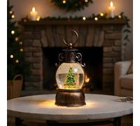 Christmas Snow Globe Lantern - Musical Santa Snowball Decor, Vintage Lighted Water Lantern with Swirling Glitter | Under Tree USB & Battery Powered Retro Night Light for Christmas Tree, Mantel, Dining