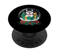 Christmas Snow Globe Siberian Husky X-Mas Tree Huskies PopSockets PopGrip Adesivo