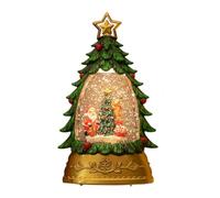 Christmas Snow Globe - Tree Shaped Light Up Lantern with Gold Base Decor | Christmas Tree Snow Globe Lantern with Santa and Reindeer, Lighted Holiday Decor for Tabletop, Desk, Shelf and Party
