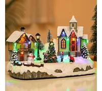 Christmas Snow House Village, Christmas Snow House with Music, Light Christmas Tree And 3 Moving Children, USB/Batteries Operated, Tabletop Decor, Collectible Buildings