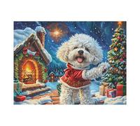 Christmas Snow Scene Cute Bichon Frise Puzzle 1000 Pezzi Per Regalo Di Capodanno Cartone Di Alta Qualità Per Famiglie Splendid Celestial Critters Per Riunioni Festive Con Poster Incluso Migliore Vendi