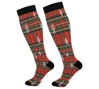 Christmas Snowflake Plaid Calze Contenitive Calze Compressione Sportive Calzini Per Trekking Vene Varicose Circolazione Escursioni 1 Paio 50Cm