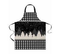 Christmas Snowflakes Xmas Tree Black Grey White Plaid Grembiule Multiuso Grembiuli Cucina Antimacchia Grembiule Cucina per Pittura Lavoro Barman 70X84cm