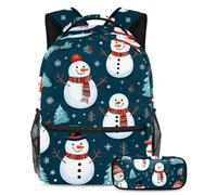 Christmas Snowman Keep Your Essentials in One Place, zaino con astuccio, il set di zaini per la scuola definitivo per studenti, Multicolore#01, B:29.4x20x40cm P:19x7.5x3.8cm, Zaini Daypack