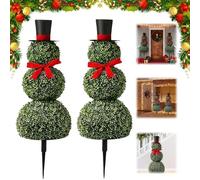 Christmas Snowman Topiary Tree,Artificial Topiaries Ornament with Red Bow Santa Hat,Artificial Snowman Shaped Topiary Tree for Christmas Decorations Outdoor Indoor Home Porch Decor (80 cm/31.5 in)
