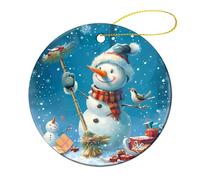 Christmas Snowman Welcome The Magical Winter Christmas Tree Hanging Pendant Round Ceramic Christmas Ornaments for Home Party Decor 4 Pcs