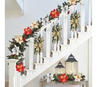 Christmas Staircase Decoration 45cm With Lights Indoor Outdoor | PVC And Metal, Includes Light String, 45x20cm, Easy Hang For Door Window Porch Garden, Festive Holiday Decor