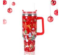 Christmas Stanley Cup - Bicchiere termico con coperchio e manico con cannuccia, in acciaio inox, a doppia parete, per bevande calde/fredde (A)