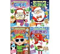 Christmas sticker activities, Include 2 Sticker Sheets, 2 kooky Cards, Creative Sticker Play, and Creating a face with Any Mix of Stickers (Santa, Cuties, Elfies, Gnomies) (Set of 4 Books)