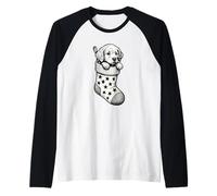 Christmas Stocking Puppy Art Vintage Winter Xmas Party Maglia con Maniche Raglan